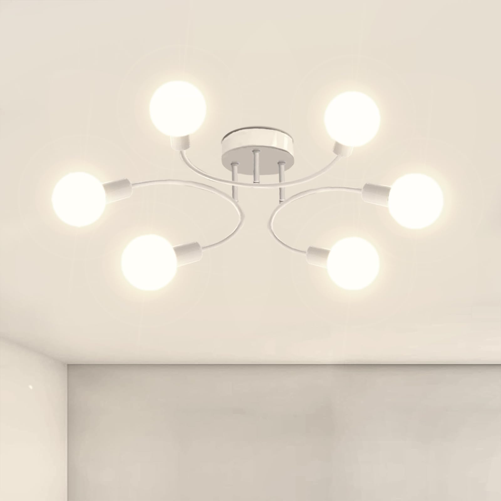 niuniaj Chandelier Sputnik Ceiling Light,6 Lights E27 Modern White Ceiling Lighting,Semi-Flush Mount Ceiling Lamp Vintage Chandelier for Living Room,Bedroom,Dining Room,Kitchen(no Shade no Bulb)