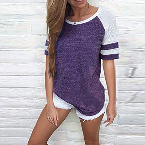 Orangeskycn Pullover Sweaters for Women, Fashion Ladies Long Sleeve T Shirt Clothes Splice Blouse Tops (z Purple, M)