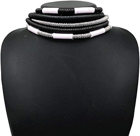 African Necklace - Ankara Jewelry - Sunkissed Marula Kente Choker & Bib African Necklace Jewelry Set (Multi F)