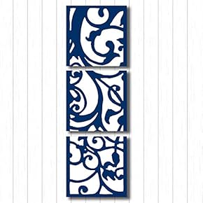 Canvas Wall Art Blue Flowers Pattern Painting Artwork for Home Prints Framed - 12"x12"x3 Panels
