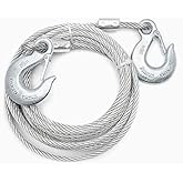5/16-in X 20ft Galvanized Wire Rope with Tow Hooks On Both Ends. Heavy Duty Winch Cable for Towing Or Logging. Uncoated Security Cable; Working Load Limit 1,960 Lbs