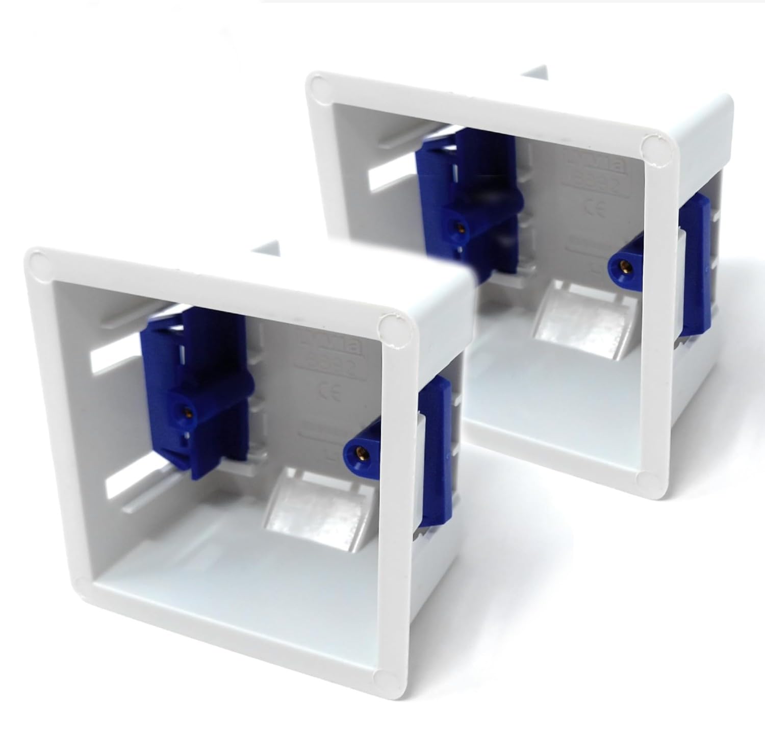 2pcs. 1 Gang Dry Lining Back Plasterboard Box, Pattress Box with Adjustable Lugs 47mm, for Faceplate