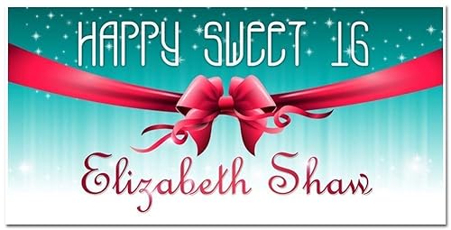 Amazon Com Red Ribbon Teal Sweet Sixteen Birthday Banner