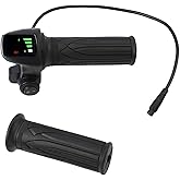 48V Electric Bike Throttle Grip with Display, 6-Pin Waterproof Thumb Accelerator with Interface Key Lock Start Button for E-Bike Scooter Tricycle, 7/8" 22MM Handlebar with Power-Off Switch