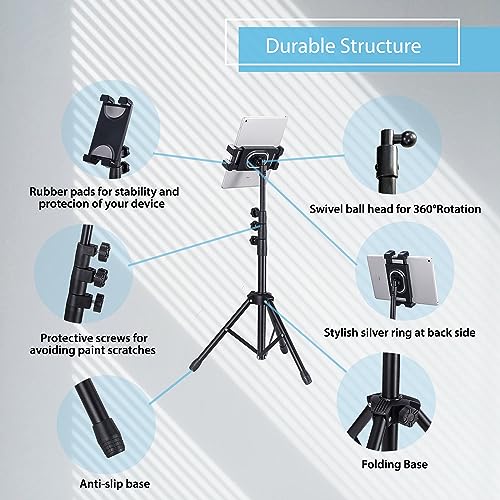 Techno mounts Adjustable Telescopic Tripod Tablet Stand – Universal Floor Holder for iPad, Galaxy Tab & Mobile Phones (6"–13")