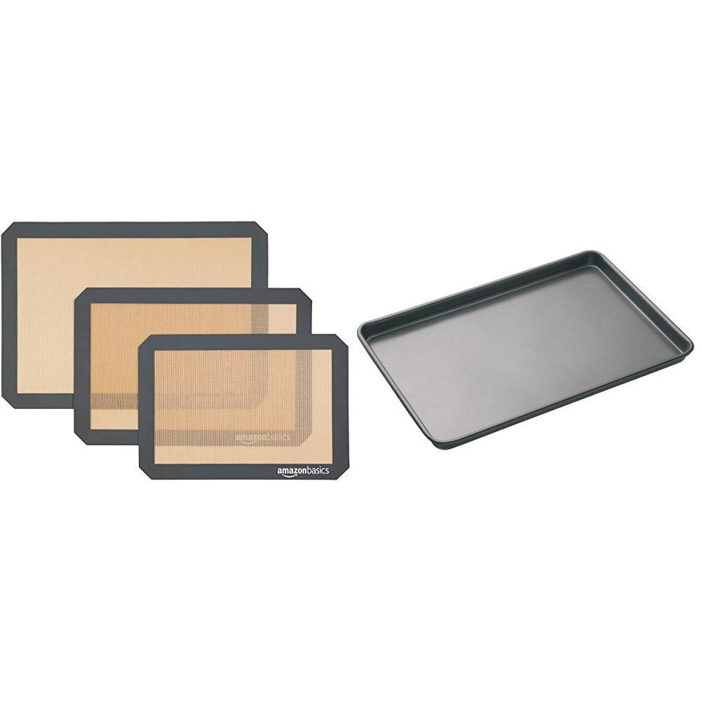Amazon Basics Silicone Baking Mat - 3-Piece Set & KitchenCraft Master Class Large Non-Stick Baking Tray, 39 x 27 cm