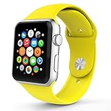 HuanlongTM New Soft Silicone Sport Style Replacement Iwatch Strap Band for Apple Wrist Watch Series 1 Series 2 (Yellow 42mm S/M)