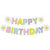 Elaliyi Daisy Happy Birthday Banner Daisy Party Decorations Daisy Flower Birthday Banner Daisy Themed Birthday Banner for Birthday Party Decorations