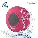TryAce®Wireless Bluetooth Waterproof Shower Speaker Bluetooth 3.0 Car Handsfree Speakerphone built in Mic Control Buttons and Dedicated Suction Cup for Showers, Bathroom, Pool, Boat, Car, Beach, & Outdoor Use(Rose Red)