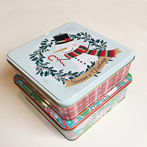 Christmas Cookie Tins With Metal Lids For Gift Giving Empty Candy Treat Swap Containers Ginger Snaps Snack Exchange Boxes Cerebrate a Holiday Goodie Party Favors Box 2 Pack Square Shape With Window