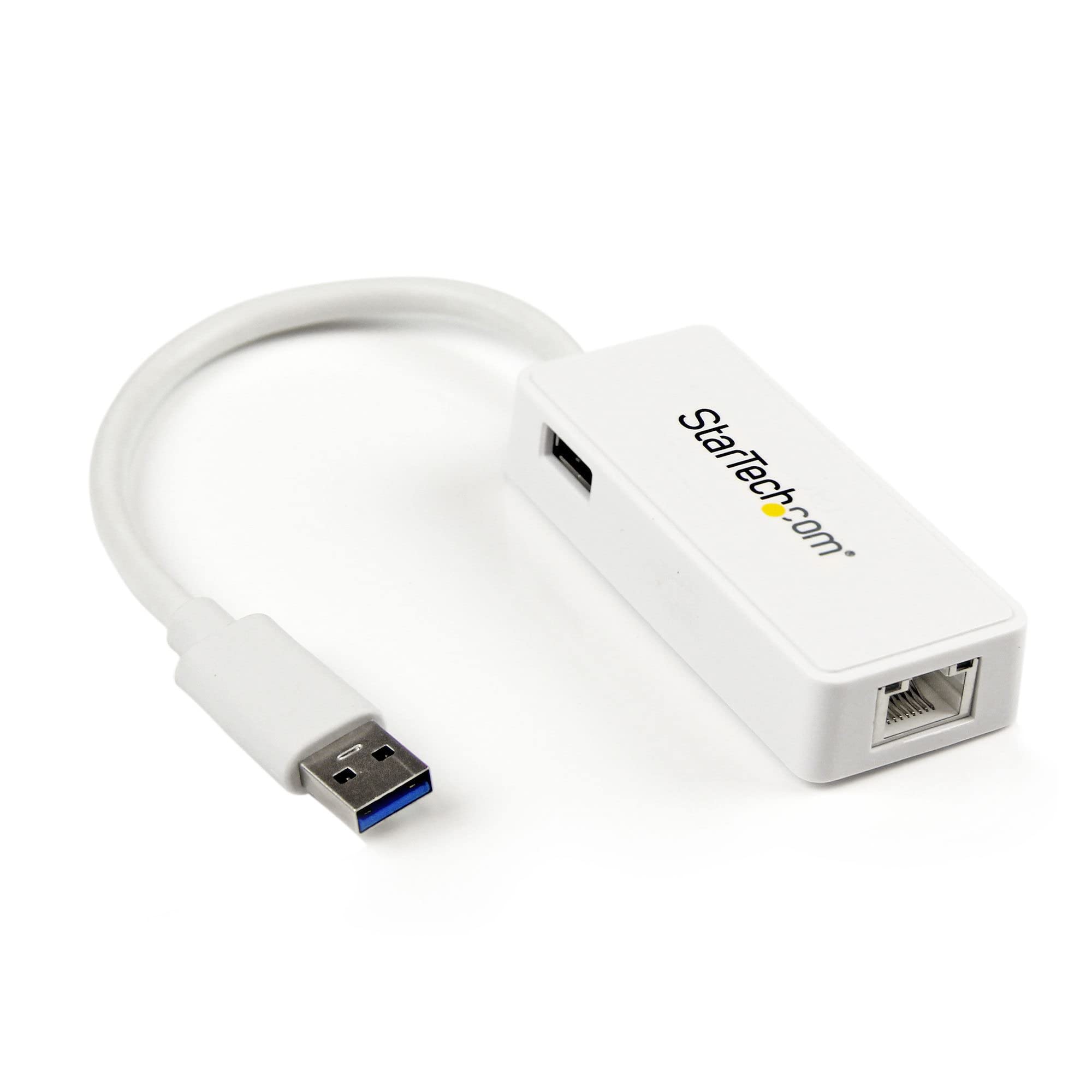 StarTech.com USB 3.0 to Gigabit Ethernet Adapter NIC w/ USB Port (White) - USB 3.0 NIC - 10/100/1000 Mbps USB 3.0 LAN Adapter (USB31000SPTW)