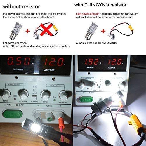 TUINCYN 2pcs 50W 8 ohm 3157 3047 3057 3155 3457 Led Load Resistors - Fix Headlight LED Bulb Fog Lamp Fast Hyper Flash Turn Signal Blink Light Error Code Canbus Resistors Decoder