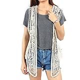 Jastie Pirate Curiosity Open Stitch Cardigan Boho Hippie Crochet Vest (Beige), Large