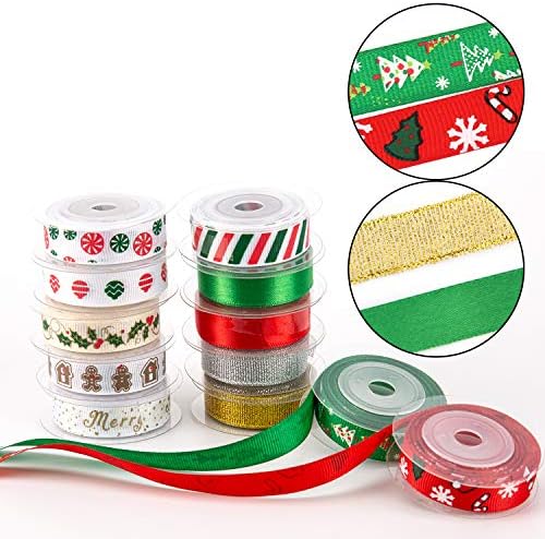 Christmas crafts ribbon in red and green colors, 50 yards long, 1-inch in dimension, priced at $10.99.