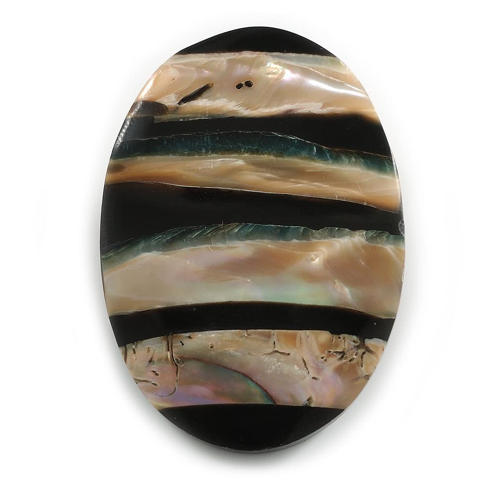 45mm L/Oval Sea Shell Brooch/Black/Natural Colours/Handmade/Slight Variation In Colour/Natural Irregularities