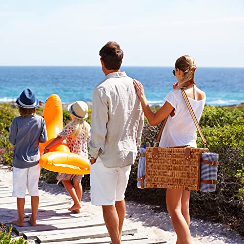 DHAEE 4 Person Wicker Picnic Basket Set with Cooler Compartment and Waterproof Picnic Blanket, Removable Strap, Hiking, BBQ and Gifts for Family/Couples