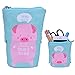 iSuperb Cartoon Telescopic Stand Up Pencil Case Pen Bag Cute Animal Office Student Stationery Bag Cosmetic Organizer Pouch (Pink pig)