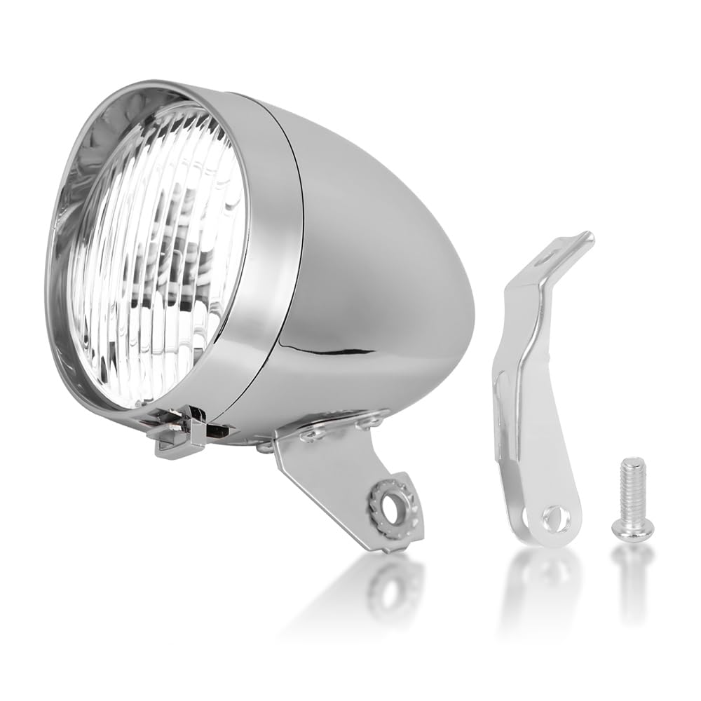 Hapivida Vintage Retro Bicycle Bike Front Light, 3 LED Headlight, Silver, Water Resistant