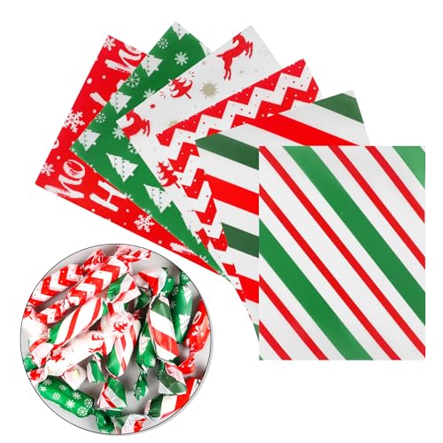 DIYASY Christmas Candy Wrappers for Caramels 600 Pcs, Nonstick Twisting Wax Caramel Papers Xmas Chocolate Wrapping Paper Lollipop Wrappers (5 x 3.5 inches)