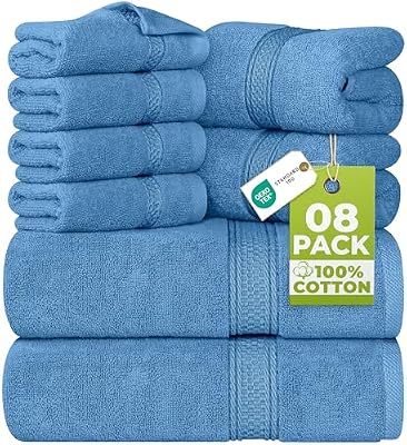 - Juego Toallas Baño Completo 8 Piezas (Azul Eléctrico)
