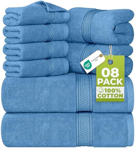 - Juego Toallas Baño Completo 8 Piezas (Azul Eléctrico)