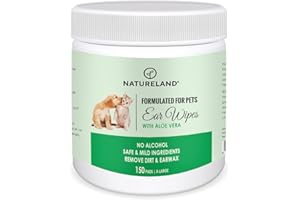 [150 pcs Extra-Large] Natureland Dog Ear Wipes - Extra Large Pads [170%] - Otic Cleaning Wipes for Infections and Controlling Ear Infections and Ear Odor in Pets