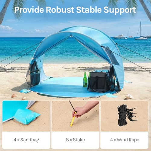 WolfWise Beach Tent Sun Shelter for 3 Person with UPF 50+ UV Protection, Lightweight & Easy Pop Up Beach Shade Canopy, Portable Beach Shade Tent