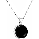 Echmeck Solid Sterling Silver 925 Round Gemstone Handmade Pendant Necklace with Silver Chain for Women & Men
