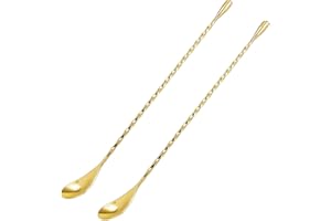 DIFENLUN 12 Inches Mixing Spoon Stainless Steel, 2 Pack Spiral Pattern Bar Spoon for Cocktail Shaker Tall Cups(Gold)