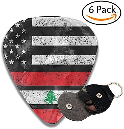 Lebanese American Flag 351 Shape Guitar Picks (6 PACK) Unique Designs In Assorted Colors &amp; Celluloid Finish - Awesome For Acoustic, Bass, Or Electric Guitars