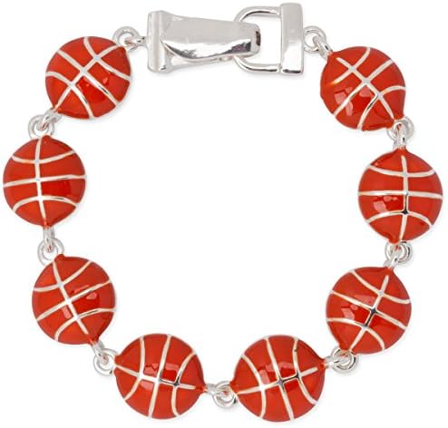 Basketball Orange Enamel Polished Silver Tone Sport Bracelet Magnetic Clasp