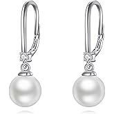 925 Sterling Silver Pearl Leverback Earrings Dangle Drop Birthstone Jewelry Gifts for Women