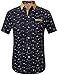 SSLR Mens Dress Shirts Casual Cotton Print Shirt Short Sleeve Button Up Shirts for Men (X-Large, Black)