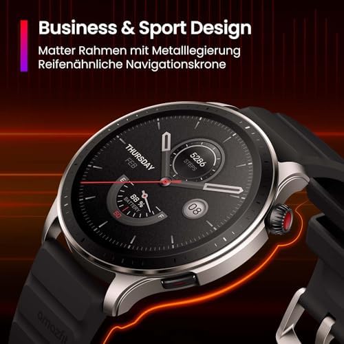GTR 4 Smartwatch mit Telefonieren über Bluetooth und Musikspeicher,1.43” AMOLED Display,150 Sportmodi,Alexa,14 Tage Akkulaufzeit,präzises GPS-Tracking für Herren Damen