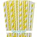 Yellow and White Paper Straws - Stripe Chevron Polka Dot - 7.75 Inches - Pack of 100 - Outside the Box Papers Brand