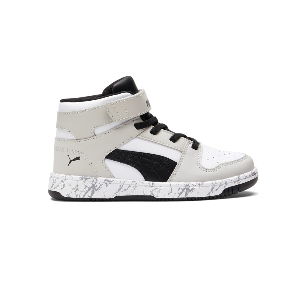 PUMA Rebound Layup Mid Sneaker, White Black-Gray Violet, 11 US Unisex Little Kid