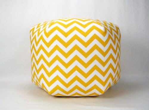 24" Floor Ottoman Pouf Pillow, Yellow and White Chevron Zig Zag
