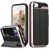 iPhone SE Wallet Case, Vena [vCommute][Drop Protection] Flip Leather Cover Card Slot Holder with KickStand for Apple iPhone SE 5 5S (Rose Gold / Black)