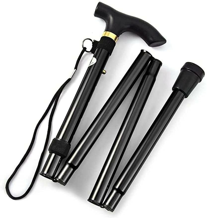 AL-FAHMI Aluminum Folding Walking Stick, Easy Fold Walking Cane, Lightweight Flexible and Durable Walking Aid Mobility Aid Collapsible Walking Stick (Black)