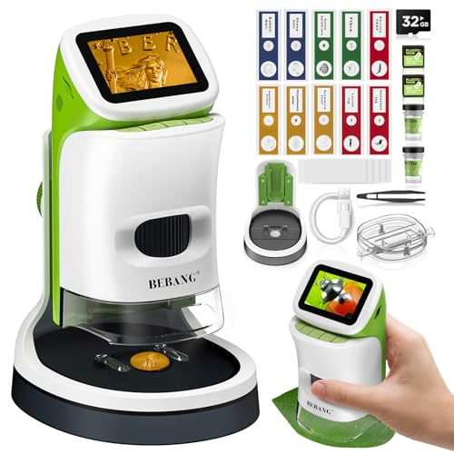 Children's Microscope 6-12 Years Digital Portable with Stand and 4K 2 Inch Screen, 1000 x Scientific Kit Christmas and Birthday Gift for Boys and Girls