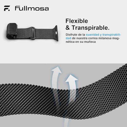 Fullmosa Correa Magnética Para Apple Watch 40mm 44mm 46mm 45mm 42mm 49mm 41mm 38mm,Pulsera Repuesto de Acero Inoxidable Milanese Loop para iWatch Ultra SE 3/2/1 Series 11 10 9 8 7 6 5 4 3 2 1,Negro