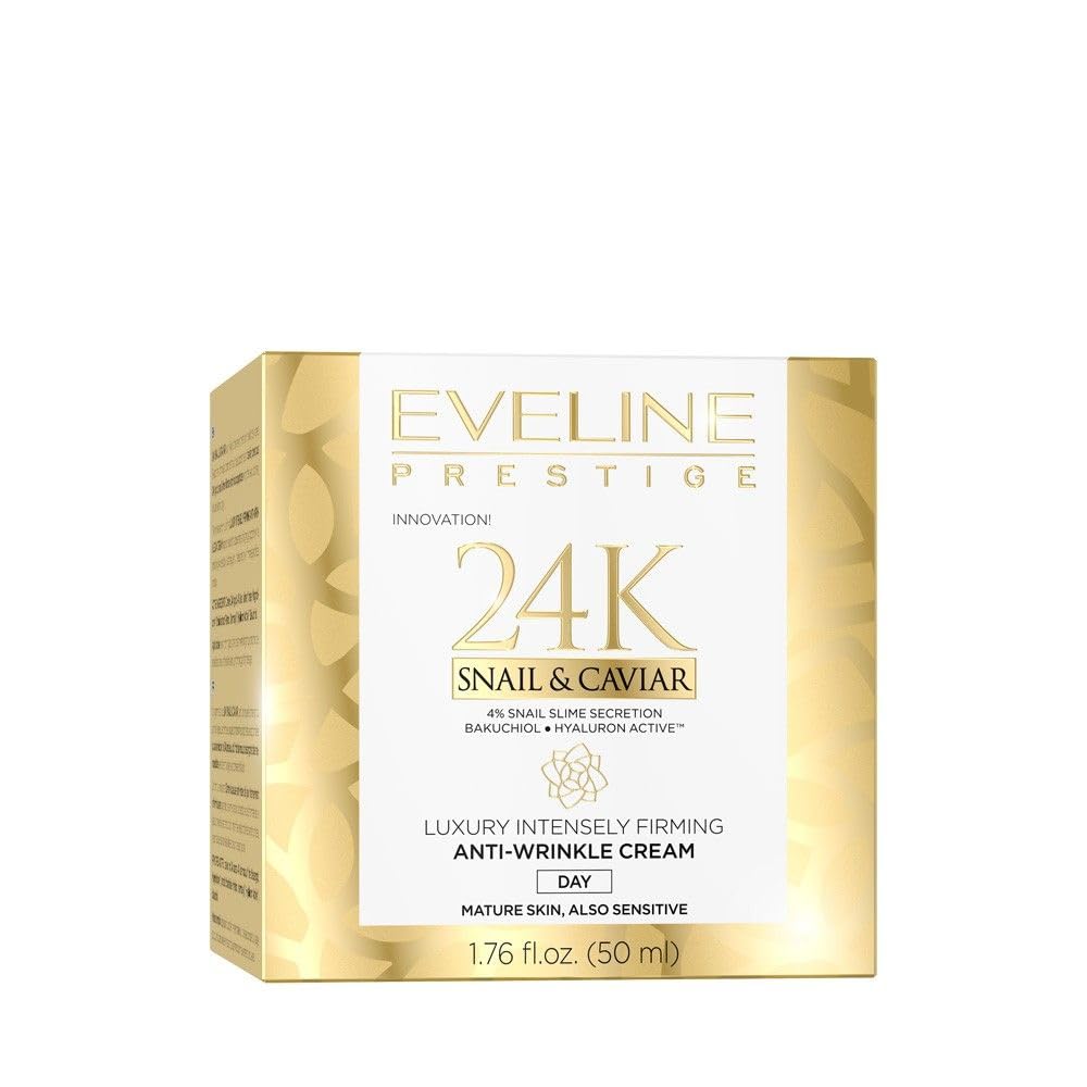 Eveline Cosmetics Prestige 24K Luxury Intensive Firming Anti-Wrinkle Day Cream with Precious Active Ingredients - Caviar, 24K Gold, Snail Mucin, Orchid Extract & Retinol - 50 ML