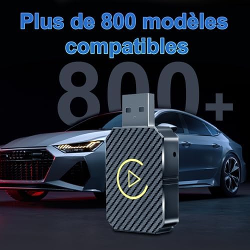 Adaptateur CarPlay sans Fil pour Apple iPhone, Adaptateur sans Fil carplay avec câble d'extension USB & USB-C/Type-C, Compatible avec Les Voitures à partir de 2016 et Phone iOS 10+
