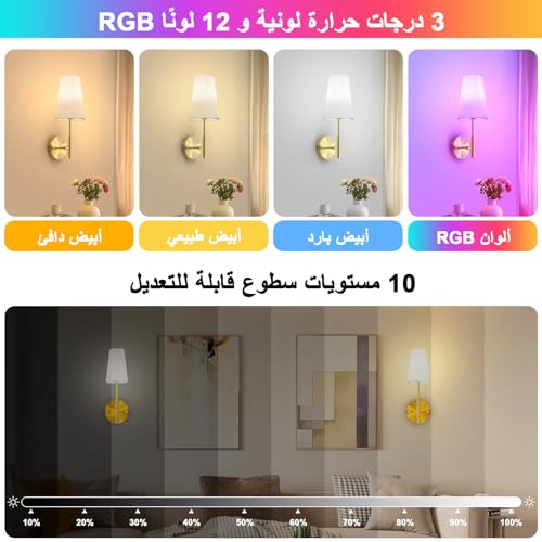 Bacane Wall Lights, Battery Operated Wall Sconce, Wireless Dimmable Wall Lamp with Remote Control for Bedroom, Living Room, 2 Pack (Bulbs Included)