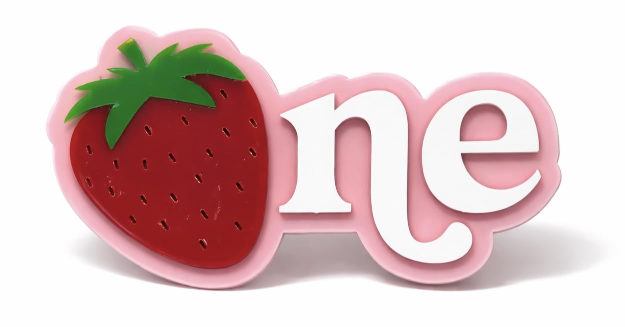 3D Acrylic One Cake Topper | Strawberry First Birthday Decoration | 10cm Wide Berry One Cake Smash Topper