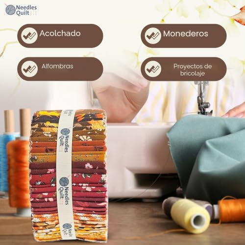 Jelly Roll Pre-Cut Cotton Fabric Strips for Quilting, 40 Strips 6x112 cm, Quilting Fabric for Sewing, Pre-Cut Quilt Projects and Crafts (Autumn Flowers)