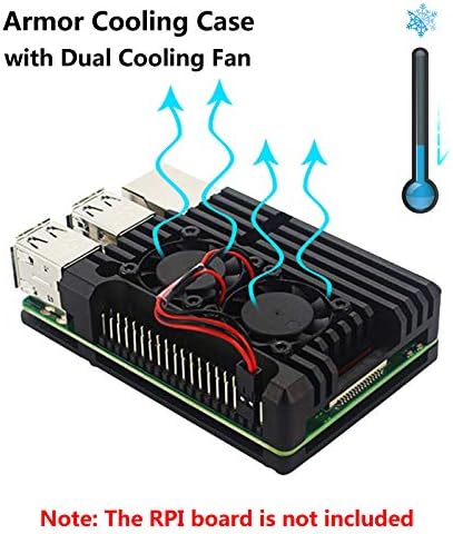 Raspberry Pi Metal Case with Dual Fan, Raspberry Pi Armor Case, Silent and Cooling Fan, Aluminum Alloy for Raspberry Pi 3B+ (Plus) Raspberry Pi 3B Raspberry Pi 2B