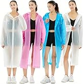 Boolavard 4pcs Heavy-Duty Plastic Rain Ponchos for Adults - Reusable Full-Coverage Hooded Poncho with Drawstring, Unisex Family Pack for Outdoor, Travel