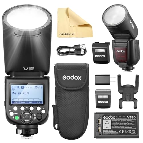 Godox V1PRO-C V1Pro C Runder Kopf Kamera Blitz Flash Kamerablitz TTL Speedlite 2.4G Wireless TTL Speedlight Strobe,76Ws HSS 1/8000s mit Li-ion Batteri