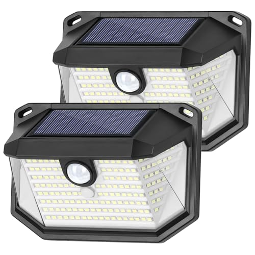 Solar-Außenwandleuchte, 2er-Pack, superhelle 178 LEDs, Bewegungsmelder, Sicherheitslicht mit 270 ° Weitwinkel & 3 Modi, wasserdicht, solarbetriebene W